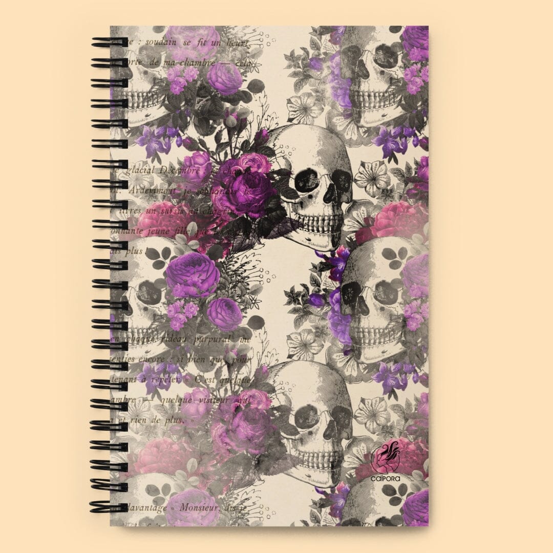 Dark Academia Gothic Floral & Skull Spiral Notebook Caipora Books 