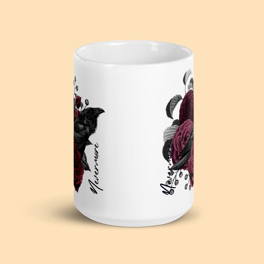 Dark Academia Aesthetic Poe Raven Nevermore Floral White Glossy Mug I Gothic Style I Taverna da Ilsa Taverna da Ilsa 