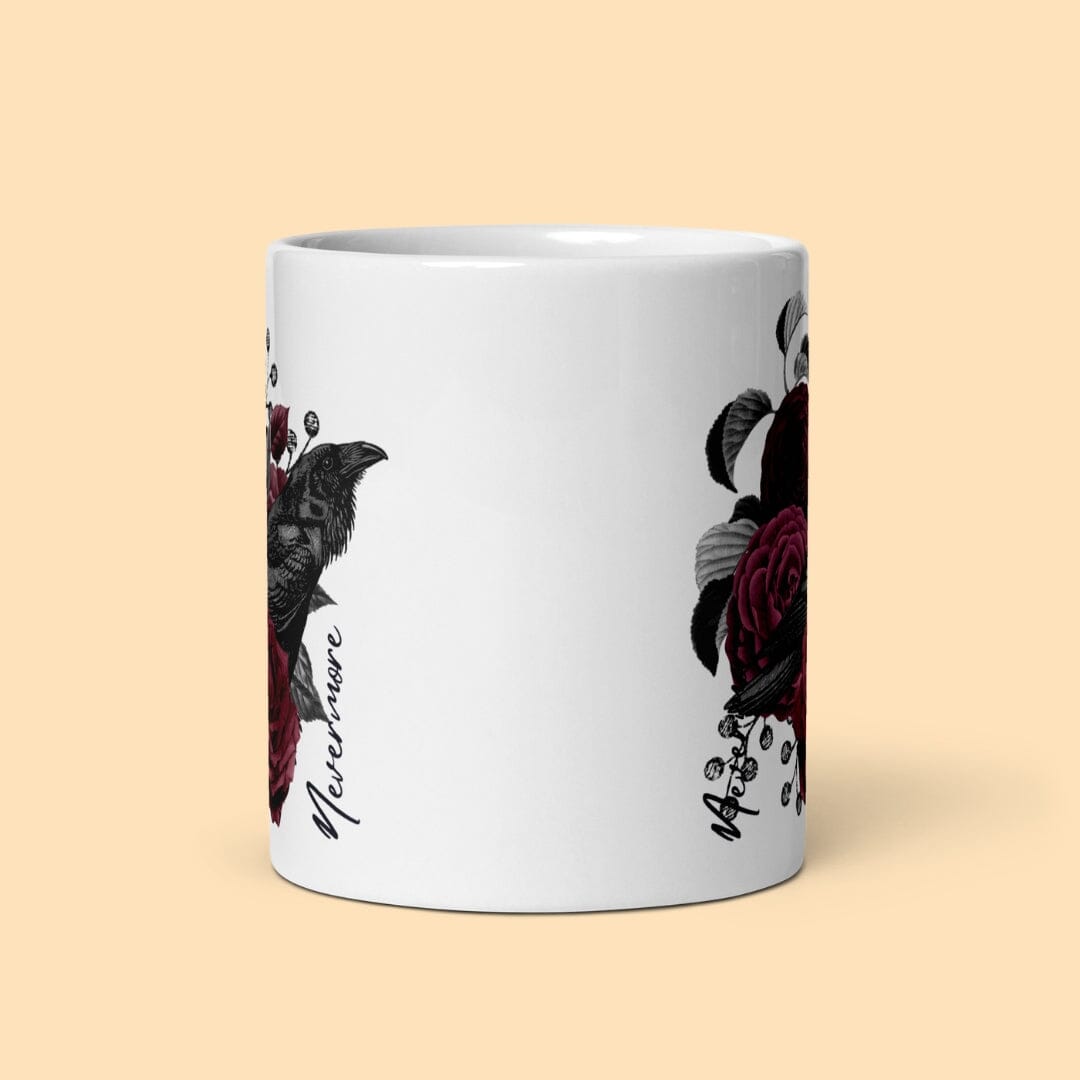 Dark Academia Aesthetic Poe Raven Nevermore Floral White Glossy Mug I Gothic Style I Taverna da Ilsa Taverna da Ilsa 