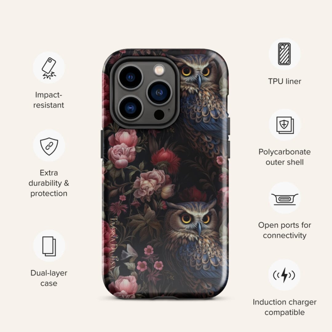 Taverna da Ilsa Dark Academia Aesthetic I Tough iPhone Case Floral Gothic Owl I Gothic Rococo Caipora Books 