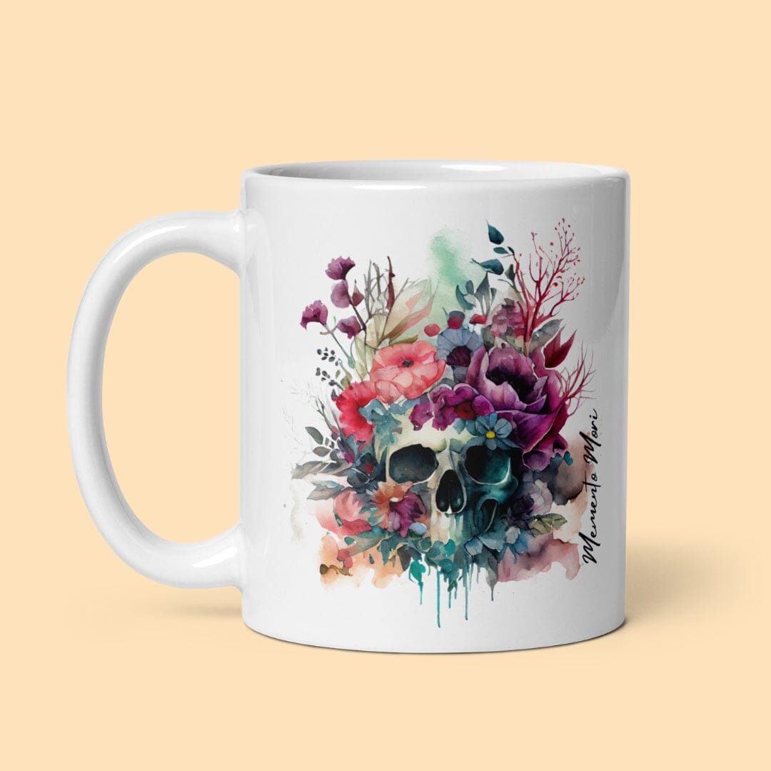 Dark Academia Aesthetic Memento Mori White Glossy Mug I Classic Gothic Mug Taverna da Ilsa 11 oz 