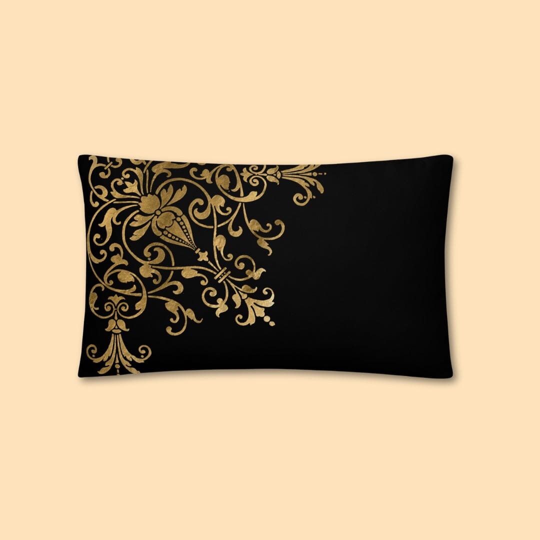 Dark Academia Aesthetic Classic Gothic Gold Black Basic Pillow Taverna da Ilsa 20″×12″ 