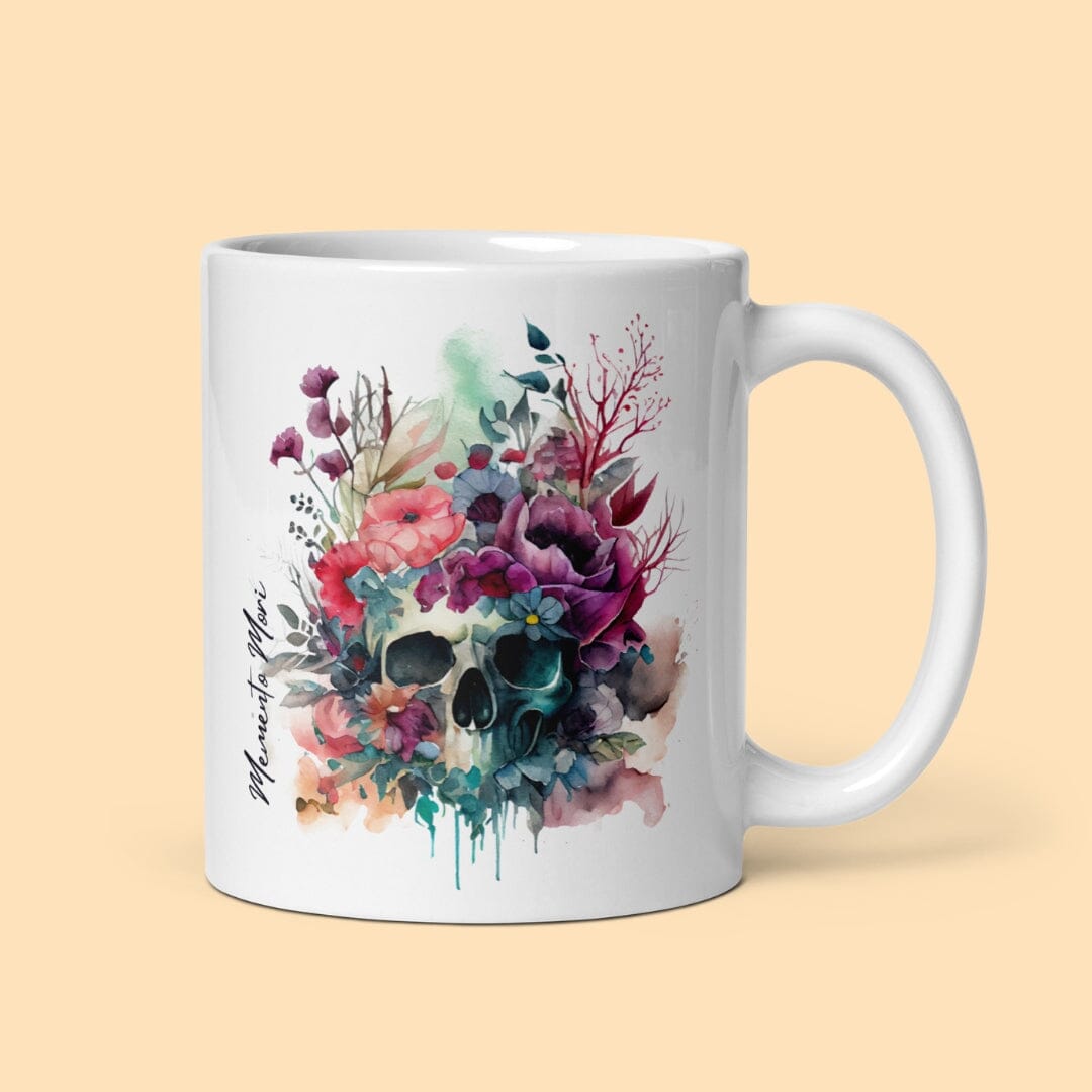 Dark Academia Aesthetic Memento Mori White Glossy Mug I Classic Gothic Mug Taverna da Ilsa 