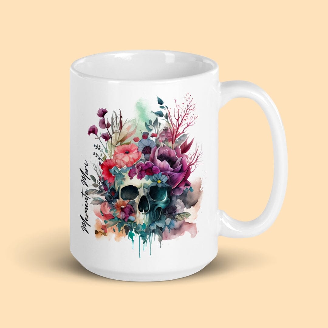 Dark Academia Aesthetic Memento Mori White Glossy Mug I Classic Gothic Mug Taverna da Ilsa 