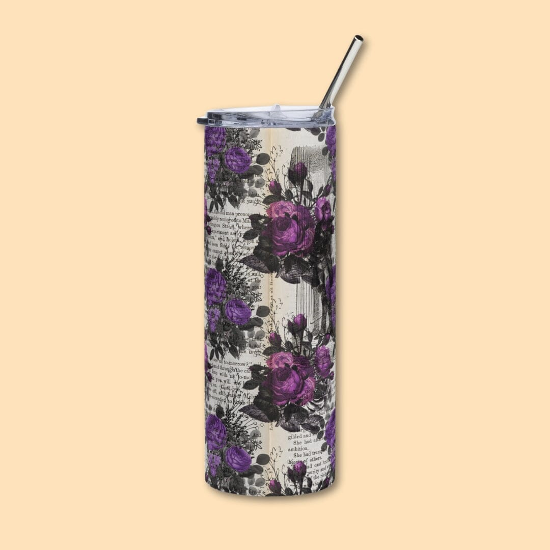 Dark Academia Aesthetic Skinny Tumbler with Straw, 20oz Gothic Floral Tumbler Taverna da Ilsa 