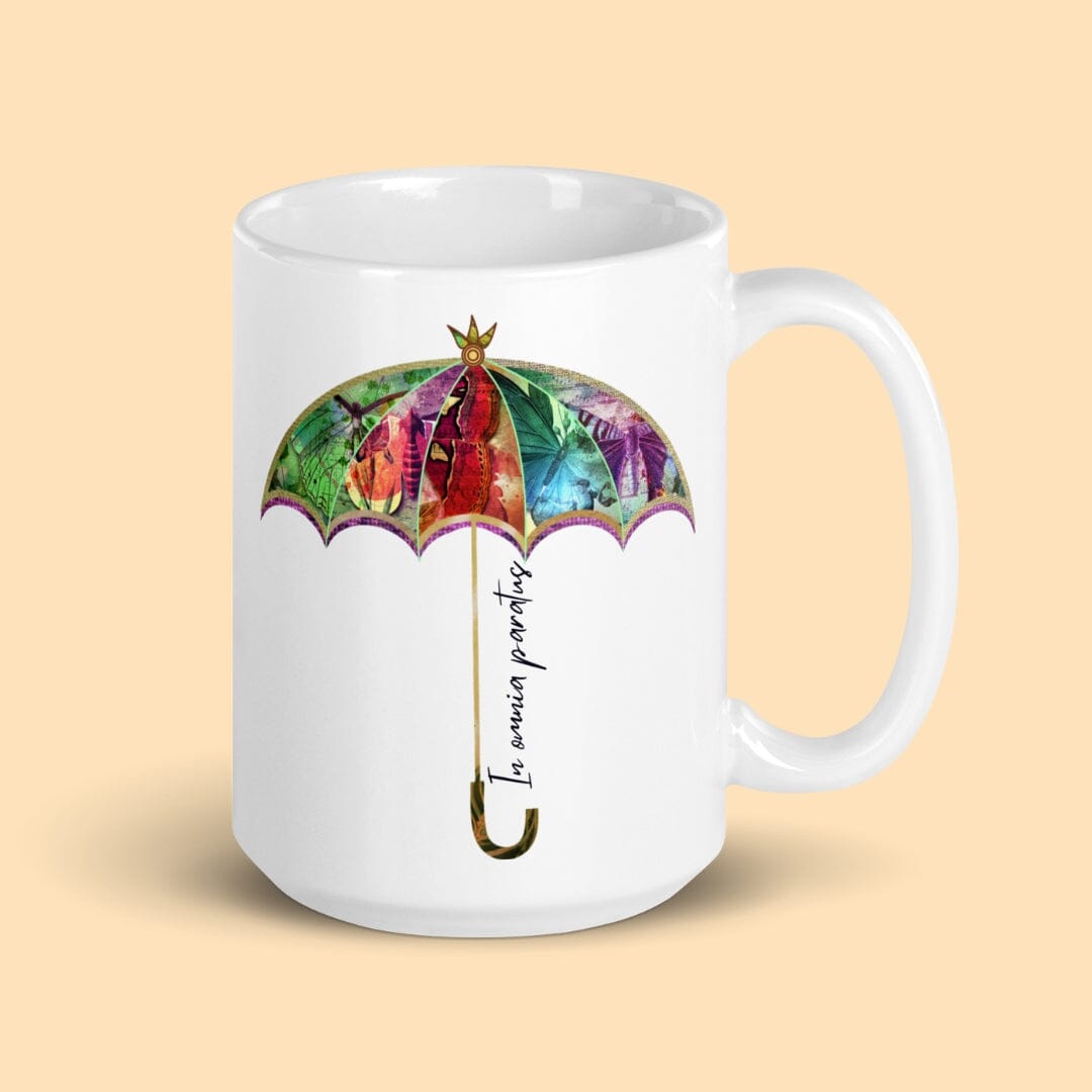 Taverna da Ilsa I Dark Academia Aesthetic In Omnia Paratus White glossy Mug Mugs Taverna da Ilsa 