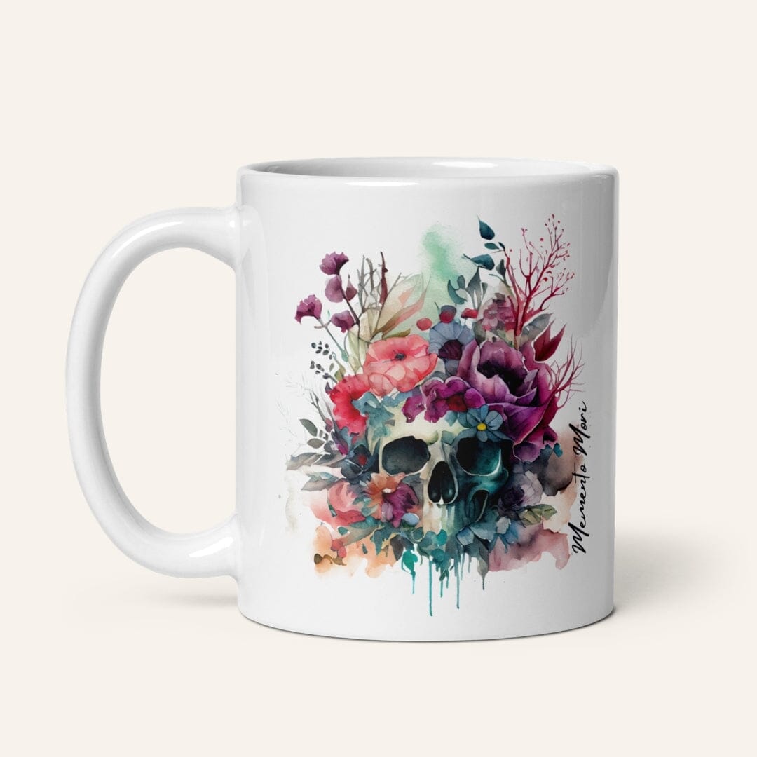 Dark Academia Aesthetic Memento Mori White Glossy Mug I Classic Gothic Mug Taverna da Ilsa 