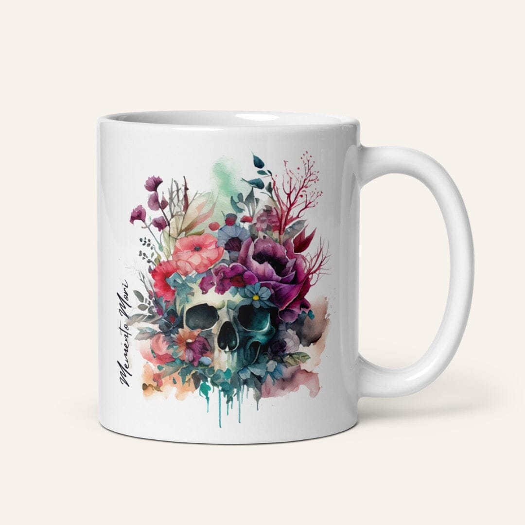Dark Academia Aesthetic Memento Mori White Glossy Mug I Classic Gothic Mug Taverna da Ilsa 