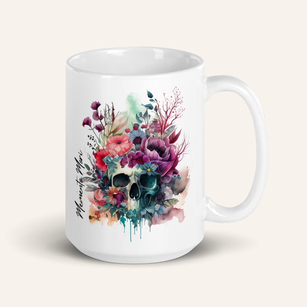 Dark Academia Aesthetic Memento Mori White Glossy Mug I Classic Gothic Mug Taverna da Ilsa 