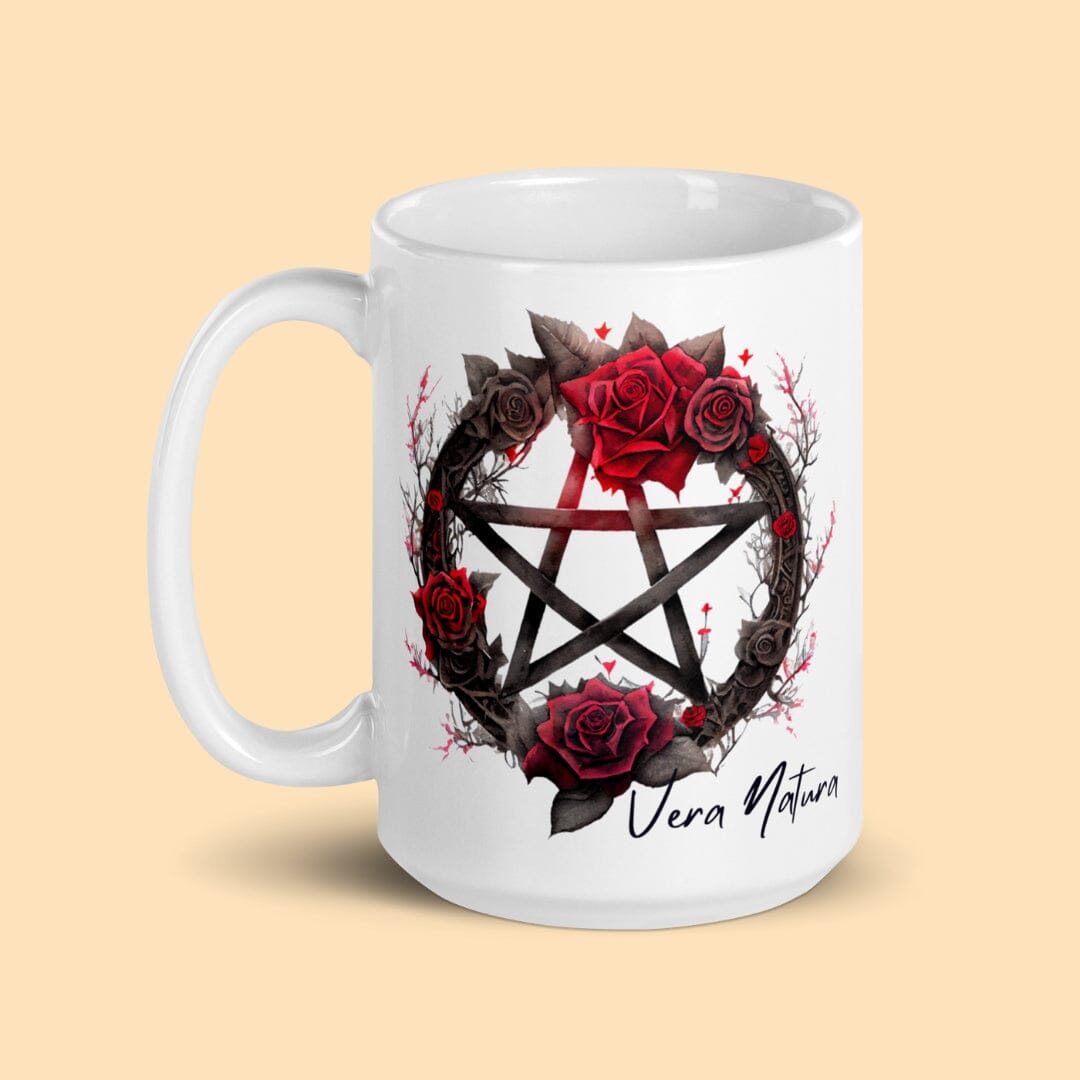 Dark Art Grunge Goth Occult Gothic Aesthetic I Latin Phrase Vera Natura White Glossy Mug Mug Taverna da Ilsa 15 oz 