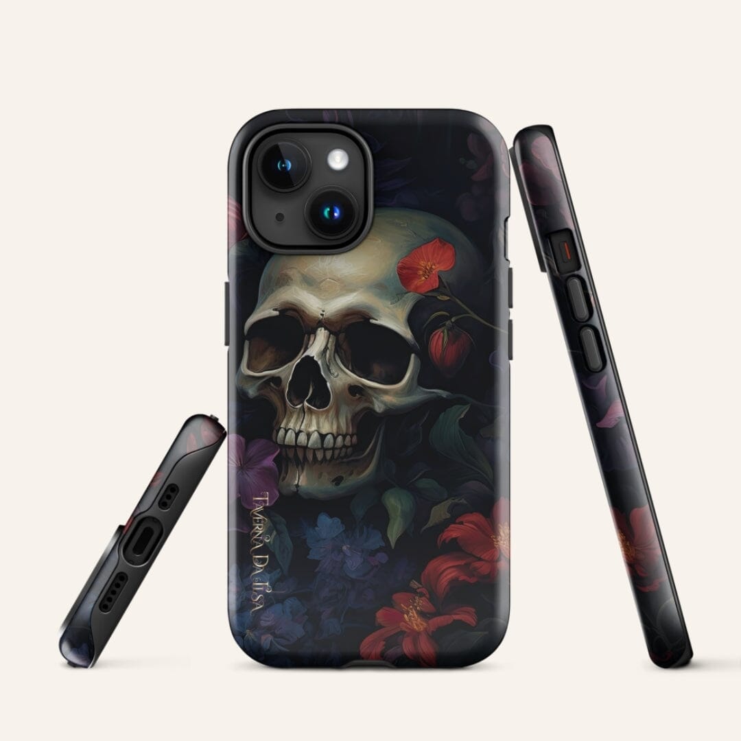 Dark Academia Aesthetic Gothic Skull Red Flowers Tough iPhone Case Phone Case Caipora Books 