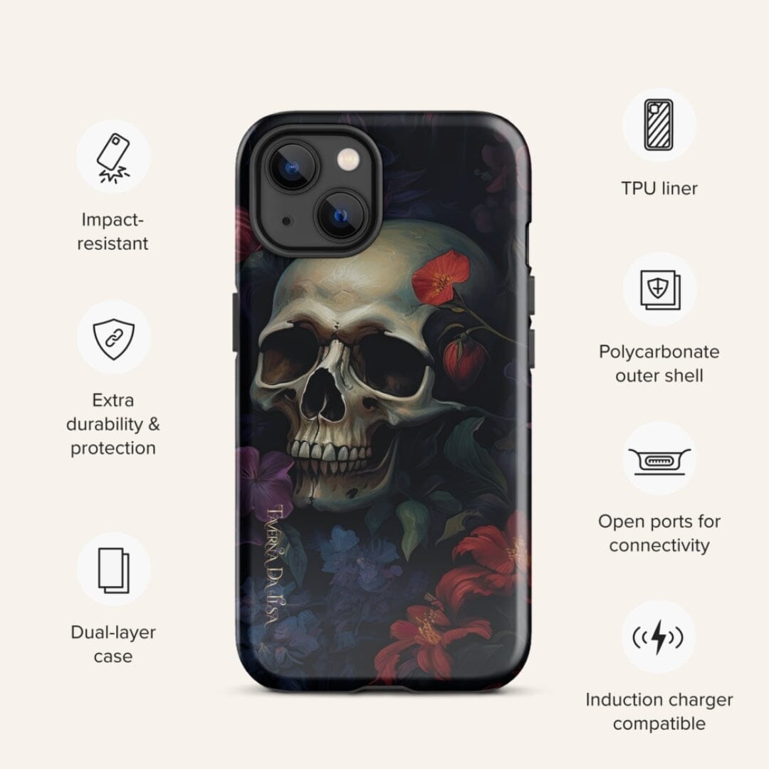 Dark Academia Aesthetic Gothic Skull Red Flowers Tough iPhone Case Phone Case Caipora Books 