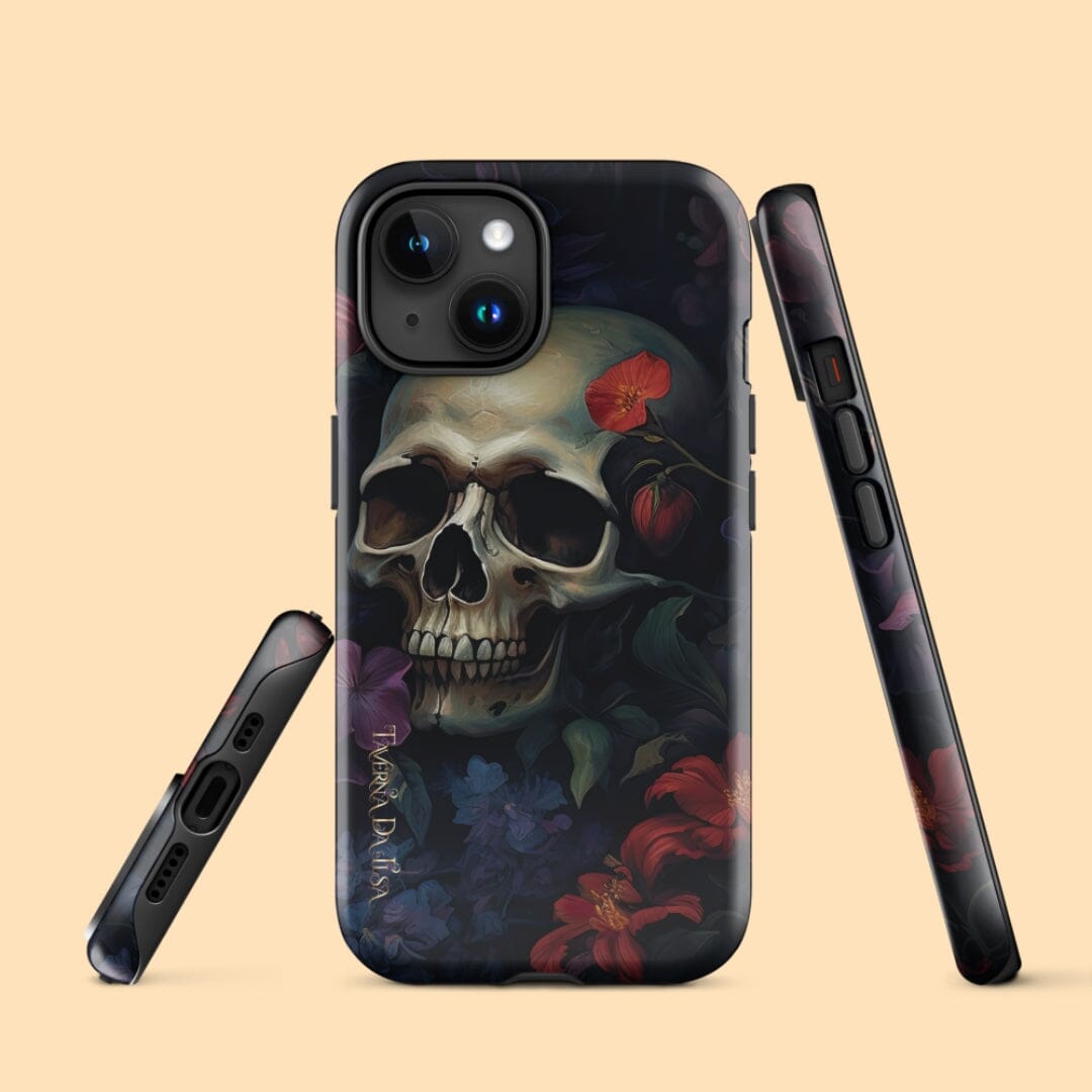 Dark Academia Aesthetic Gothic Skull Red Flowers Tough iPhone Case Phone Case Taverna da Ilsa Glossy iPhone 15 