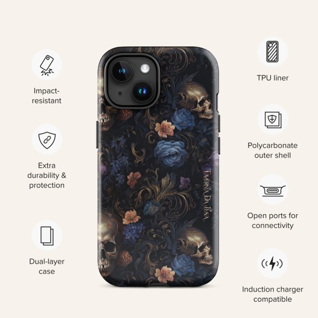 Dark Academia Aesthetic Floral Skull Classic Gothic Tough iPhone Case Phone Case Taverna da Ilsa 