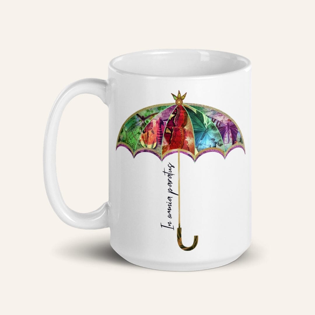 Taverna da Ilsa I Dark Academia Aesthetic In Omnia Paratus White glossy Mug Mugs Taverna da Ilsa 
