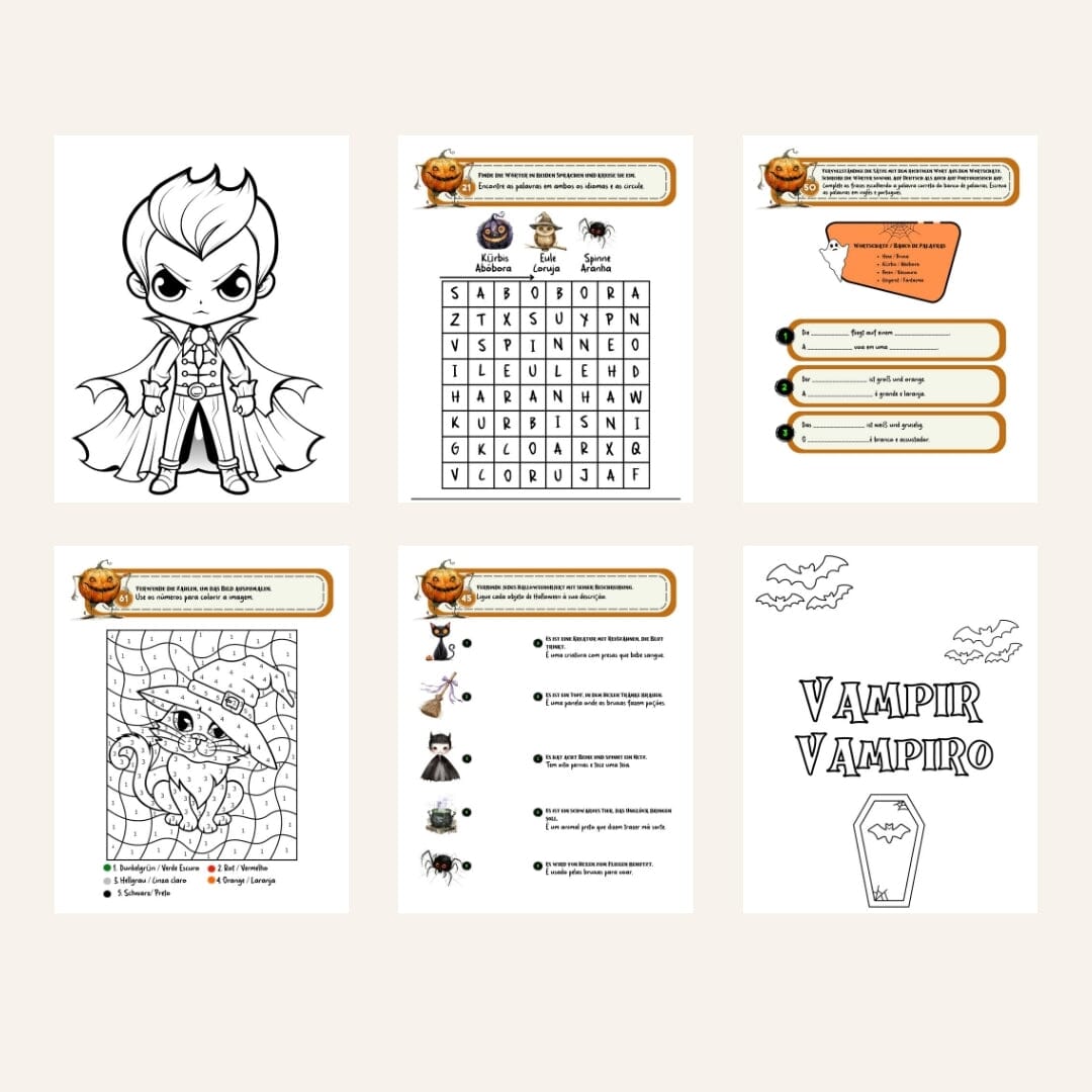 Bilingual Edition Brazilian Portuguese / German I Digital Brincar de Boo: Zweisprachiges Halloween Mal- und Aktivitätsbuch Digital Pages Caipora Books 
