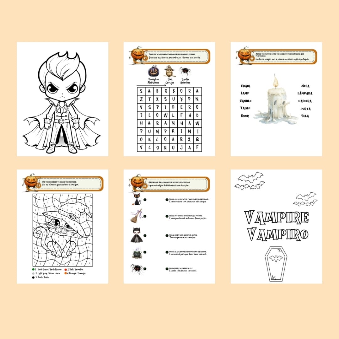 Digital Pages Brincar de Boo: Halloween Bilingual Coloring And Activity Book I English-Brazilian Portuguese Digital Pages Caipora Books 