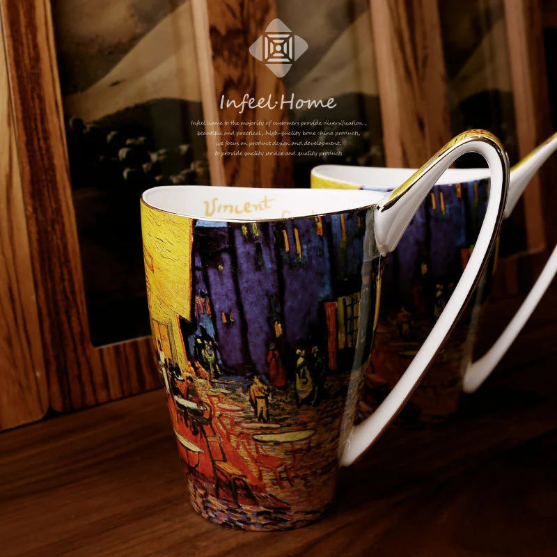 Taverna da Ilsa I Van Gogh Famous Oil Painting Series Work Of Art Retro Literary Coffee Tea Mug Ultra-large Capacity Bone China Breakfast Milk Cup Mug Taverna da Ilsa Night Cafe 600ml 