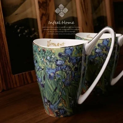 Taverna da Ilsa I Van Gogh Famous Oil Painting Series Work Of Art Retro Literary Coffee Tea Mug Ultra-large Capacity Bone China Breakfast Milk Cup Mug Taverna da Ilsa Irises 600ml 