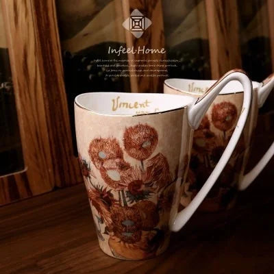 Taverna da Ilsa I Van Gogh Famous Oil Painting Series Work Of Art Retro Literary Coffee Tea Mug Ultra-large Capacity Bone China Breakfast Milk Cup Mug Taverna da Ilsa Sunflower 600ml 