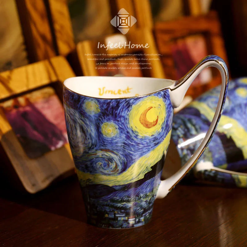 Taverna da Ilsa I Van Gogh Famous Oil Painting Series Work Of Art Retro Literary Coffee Tea Mug Ultra-large Capacity Bone China Breakfast Milk Cup Mug Taverna da Ilsa Starry Sky 600ml 