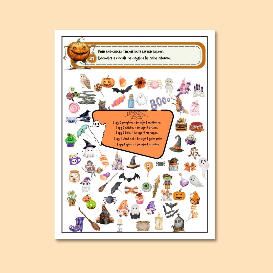 Brincar de Boo: Halloween Bilingual Coloring And Activity Book I English-Brazilian Portuguese coloring books Caipora Books 