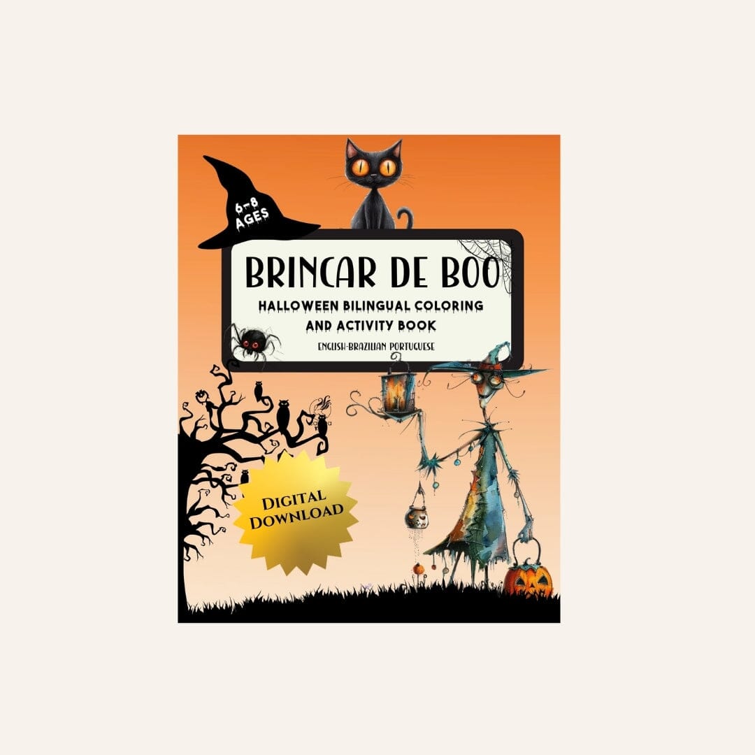 Bilingual Edition Brazilian Portuguese / English I 15 Digital Pages Brincar de Boo: Halloween Bilingual Coloring And Activity Book Digital Pages Caipora Books 