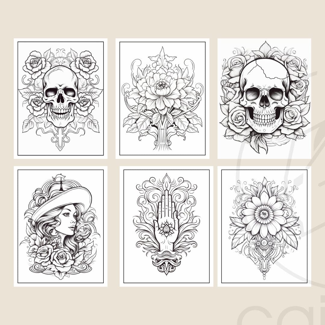 Digital Product The Legacy of Skull & Ink Coloring Book for Teens I 15 Pages Digital Pages Caipora Books 